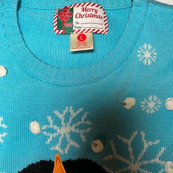 Blue Snowman Christmas Sweater Womens sz Large - Picture 4 of 7